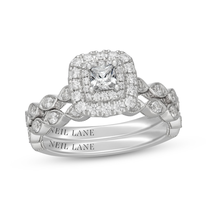 Main Image 1 of Neil Lane Princess-Cut Diamond Double Halo Bridal Set 7/8 ct tw 14K White Gold