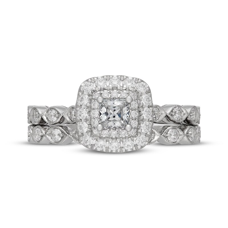 Main Image 3 of Neil Lane Princess-Cut Diamond Double Halo Bridal Set 7/8 ct tw 14K White Gold