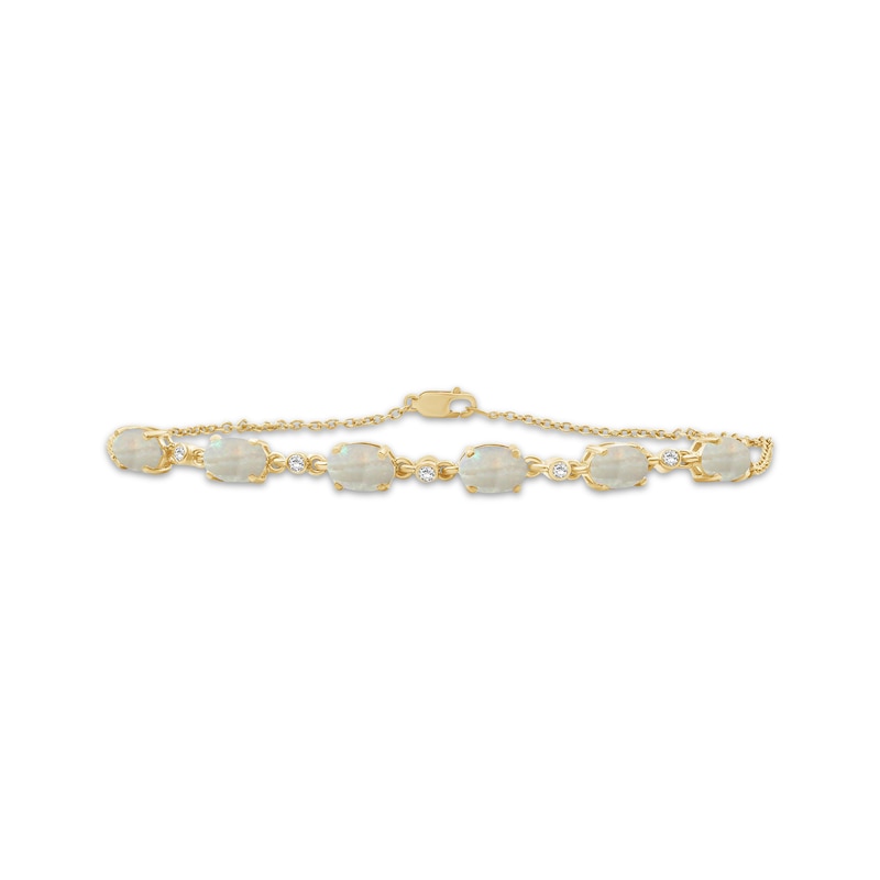 Main Image 1 of Oval-Cut Opal & Diamond Bracelet 1/20 ct tw 10K Yellow Gold 7.5"