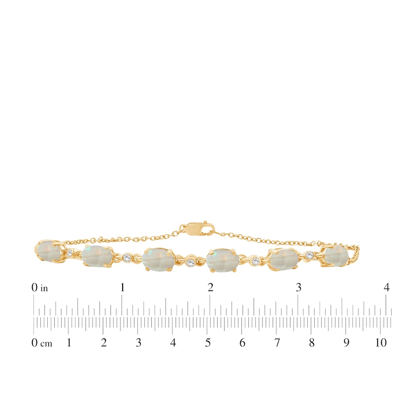 Main Image 3 of Oval-Cut Opal & Diamond Bracelet 1/20 ct tw 10K Yellow Gold 7.5"