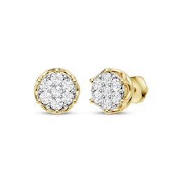 KAY Lab-Grown Diamonds Men's Multi-Stone Scalloped-Frame Stud Earrings 1/2 ct tw 10K Yellow Gold