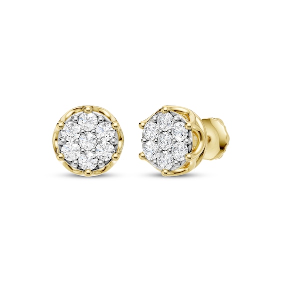 KAY Lab-Grown Diamonds Men's Multi-Stone Scalloped-Frame Stud Earrings 1/2 ct tw 10K Yellow Gold