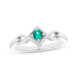 Lab-Created Emerald Solitaire Twist Frame Fashion Ring Sterling Silver