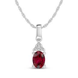 Oval-Cut Lab-Created Ruby & White Lab-Created Sapphire Necklace Sterling Silver 18"