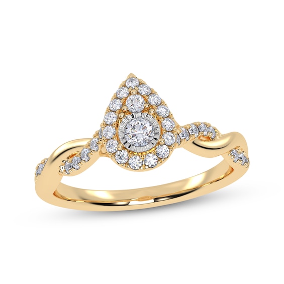 Adore Round-Cut Multi-Diamond Teardrop-Shaped Halo Engagement Ring 1/3 ct tw 10K Yellow Gold