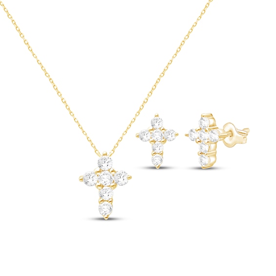 KAY Lab-Grown Diamonds Cross Necklace & Stud Earrings Gift Set 3/8 ct tw 24K Yellow Gold Vermeil Sterling Silver