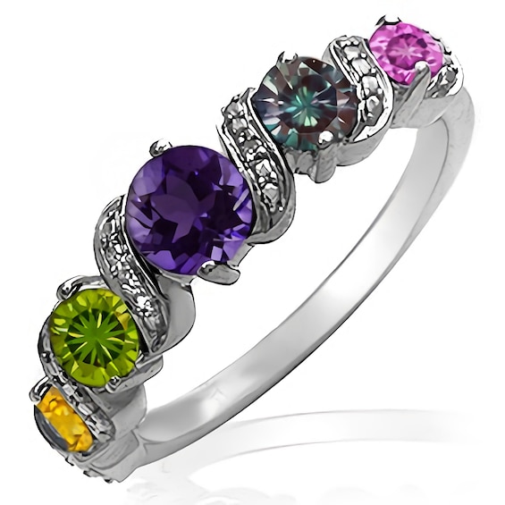 Round S-Curve Birthstone Ring (5 Stones)