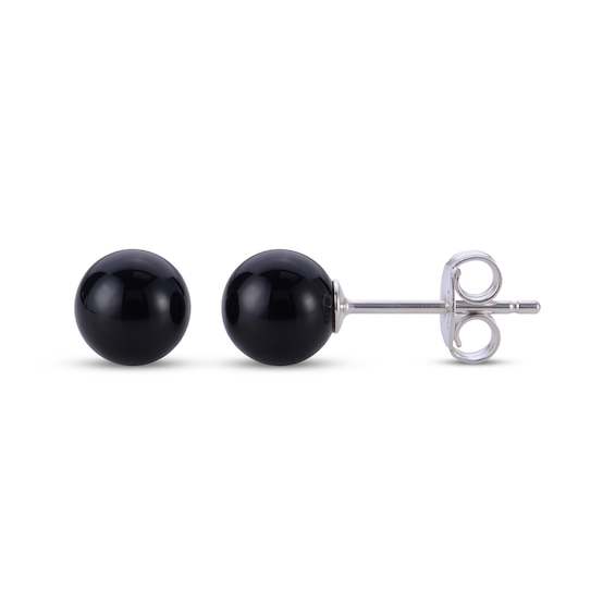 8mm Natural Black Onyx Ball Stud Earrings Sterling Silver