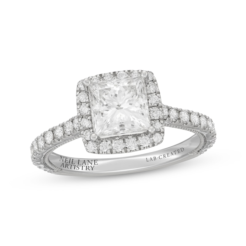 2.00 Carat Cushion Lab Created Diamond Engagement Ring with Halo 6.5 / White Gold