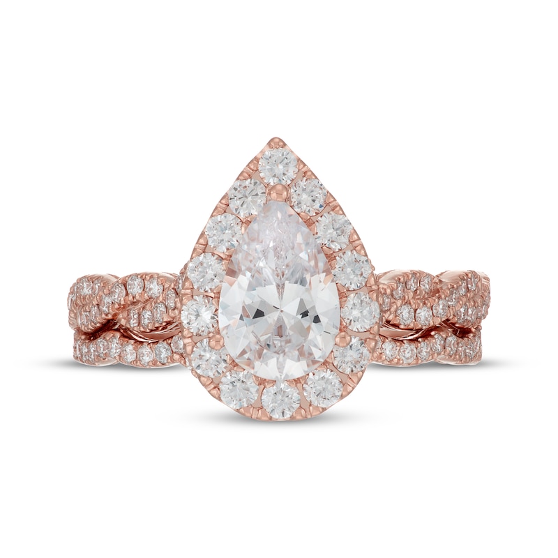 Main Image 3 of Neil Lane Artistry Pear-Shaped Lab-Grown Diamond Halo Bridal Set 1-7/8 ct tw 14K Rose Gold