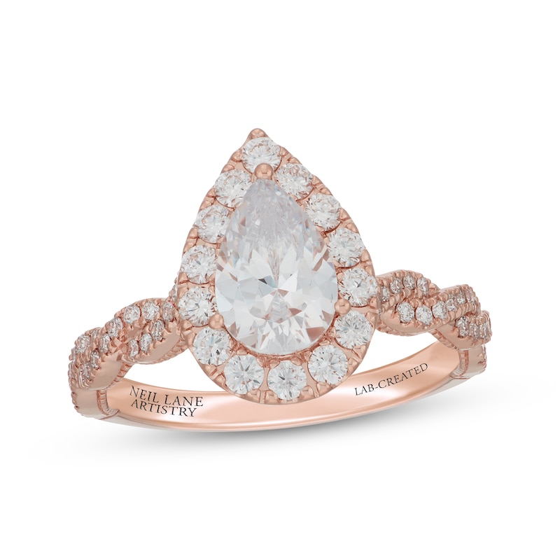 Main Image 1 of Neil Lane Artistry Pear-Shaped Lab-Grown Diamond Halo Engagement Ring 1-3/4 ct tw 14K Rose Gold