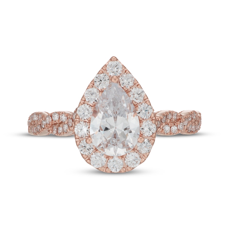 Main Image 3 of Neil Lane Artistry Pear-Shaped Lab-Grown Diamond Halo Engagement Ring 1-3/4 ct tw 14K Rose Gold
