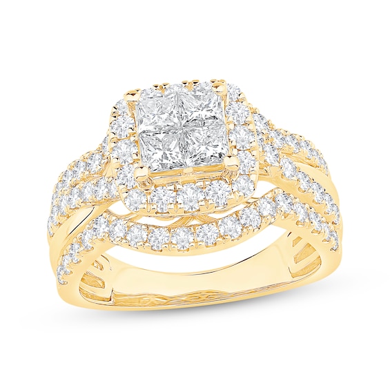 Princess-Cut Diamond Cushion Frame Engagement Ring 2 ct tw 14K Yellow Gold
