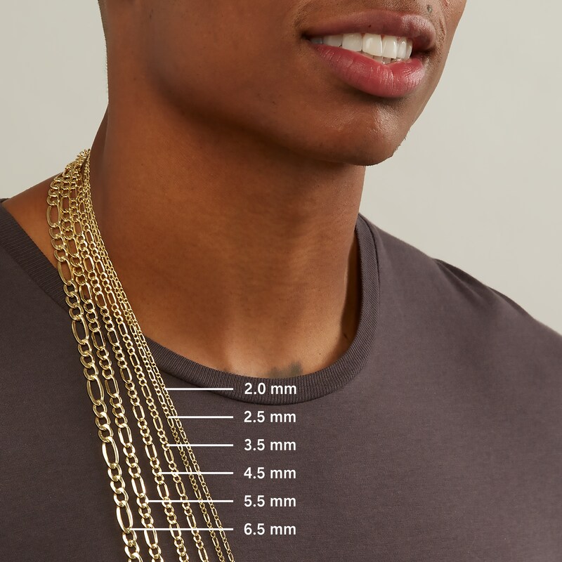 Main Image 5 of Figaro Chain Necklace 4mm Solid 14K Yellow Gold 24"
