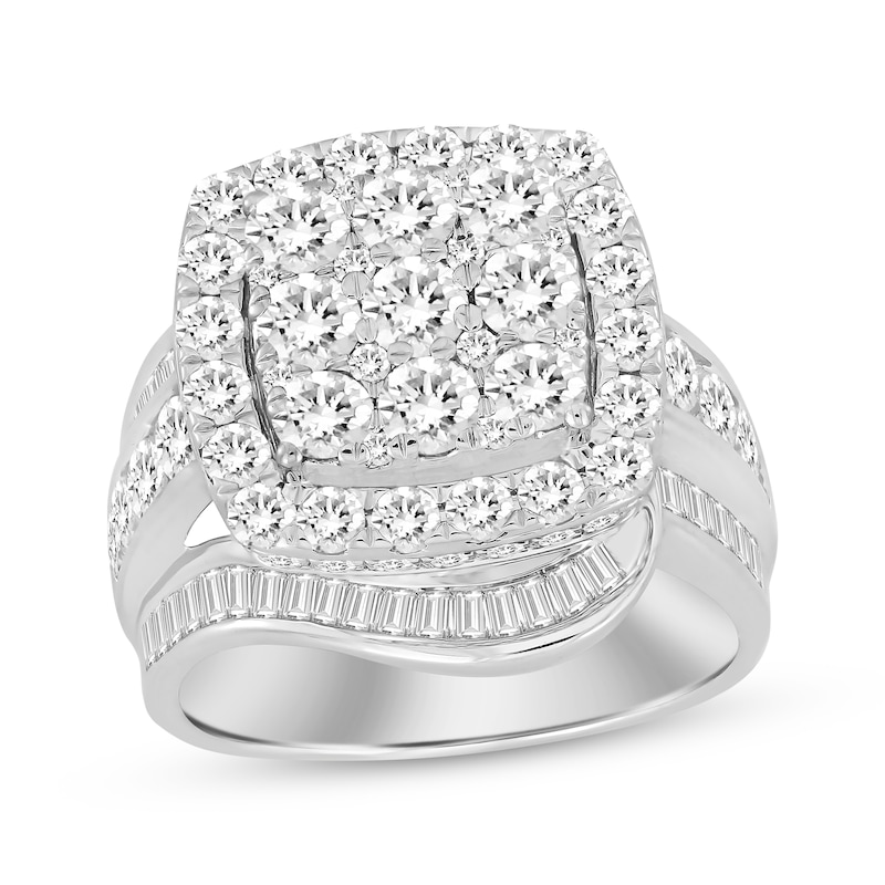 Main Image 1 of Baguette & Round-Cut Multi-Diamond Cushion-Shaped Ring 3-1/2 ct tw 10K White Gold