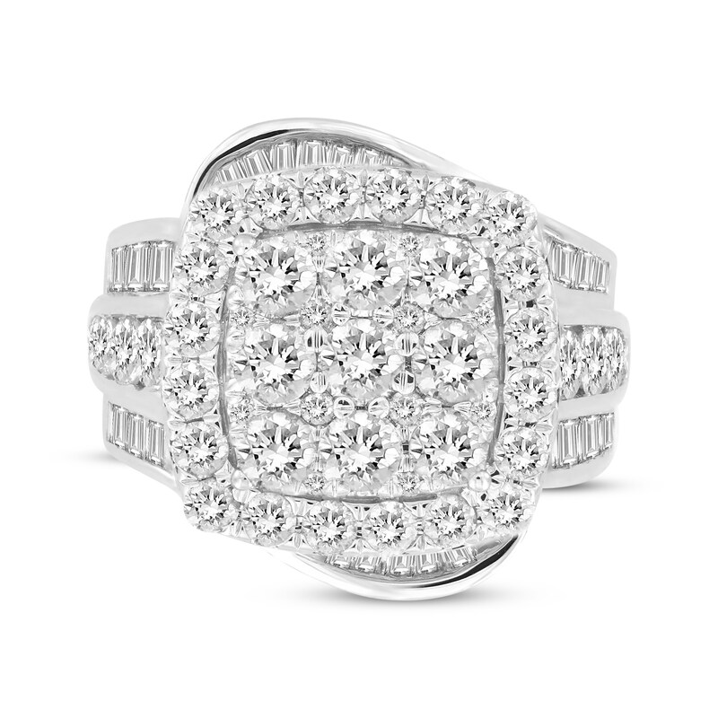 Main Image 3 of Baguette & Round-Cut Multi-Diamond Cushion-Shaped Ring 3-1/2 ct tw 10K White Gold