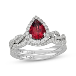Neil Lane Pear-Shaped Rhodolite Garnet & Diamond Halo Bridal Set 1/2 ct tw Diamonds 14K White Gold