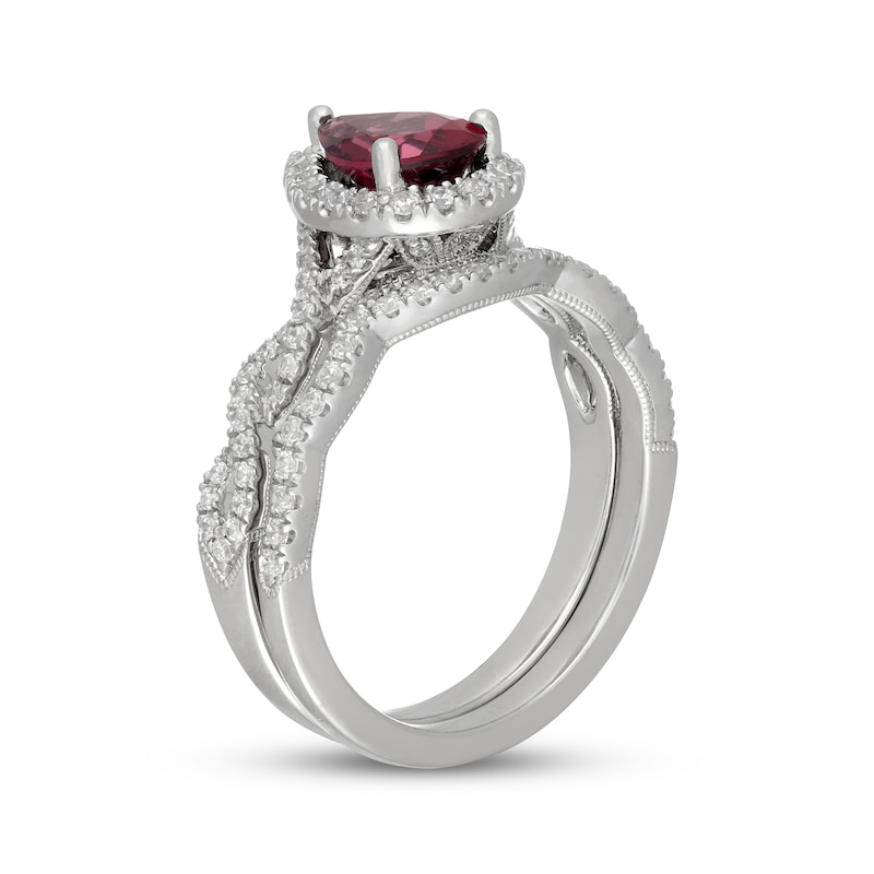 Main Image 2 of Neil Lane Pear-Shaped Rhodolite Garnet & Diamond Halo Bridal Set 1/2 ct tw Diamonds 14K White Gold