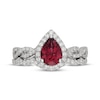 Thumbnail Image 3 of Neil Lane Pear-Shaped Rhodolite Garnet & Diamond Halo Bridal Set 1/2 ct tw Diamonds 14K White Gold