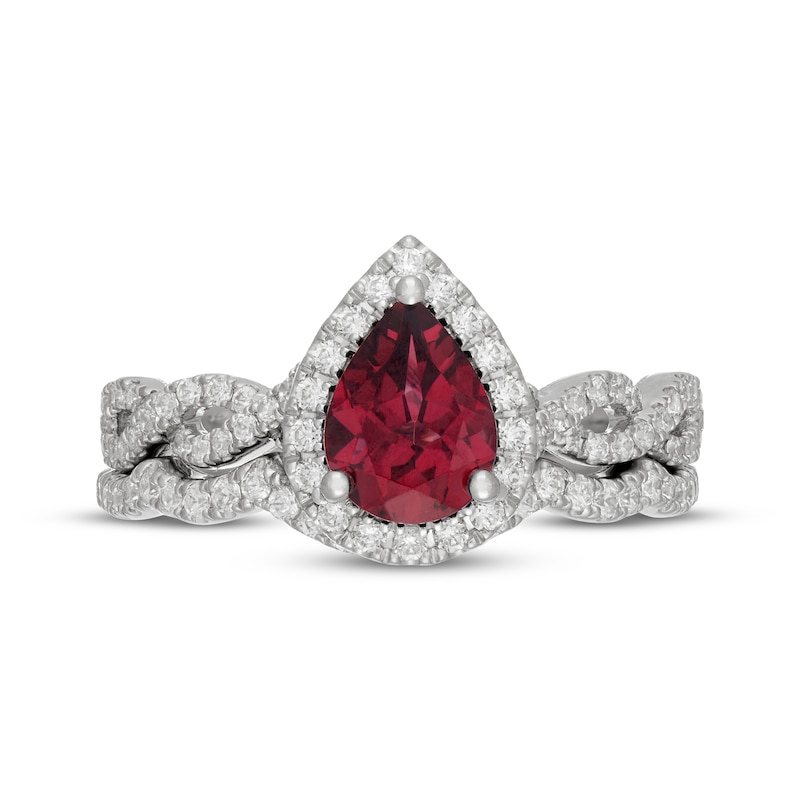 Main Image 3 of Neil Lane Pear-Shaped Rhodolite Garnet & Diamond Halo Bridal Set 1/2 ct tw Diamonds 14K White Gold