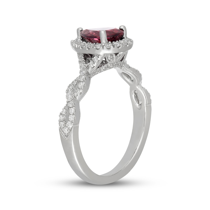 Main Image 2 of Neil Lane Pear-Shaped Garnet & Diamond Halo Engagement Ring 3/8 ct tw 14K White Gold