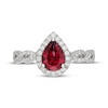 Thumbnail Image 3 of Neil Lane Pear-Shaped Garnet & Diamond Halo Engagement Ring 3/8 ct tw 14K White Gold