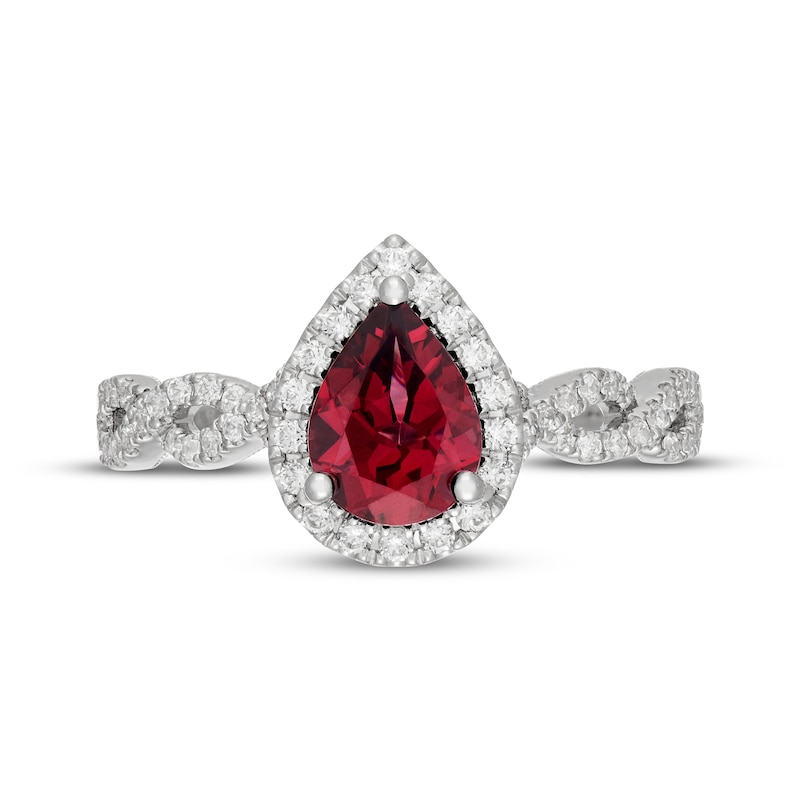 Main Image 3 of Neil Lane Pear-Shaped Garnet & Diamond Halo Engagement Ring 3/8 ct tw 14K White Gold