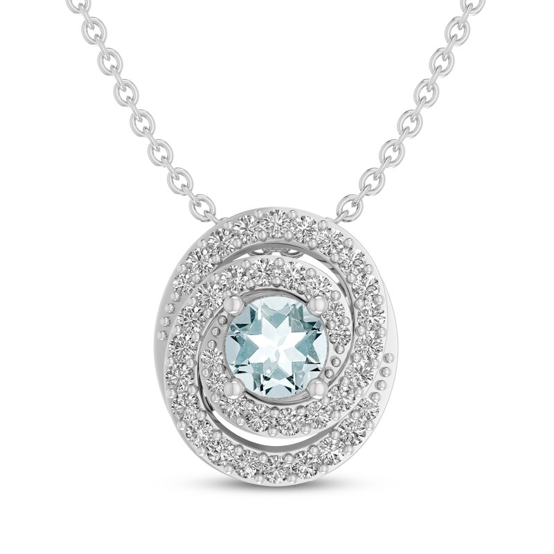 Main Image 1 of Aquamarine & White Lab-Created Sapphire Swirl Halo Necklace Sterling Silver 18"