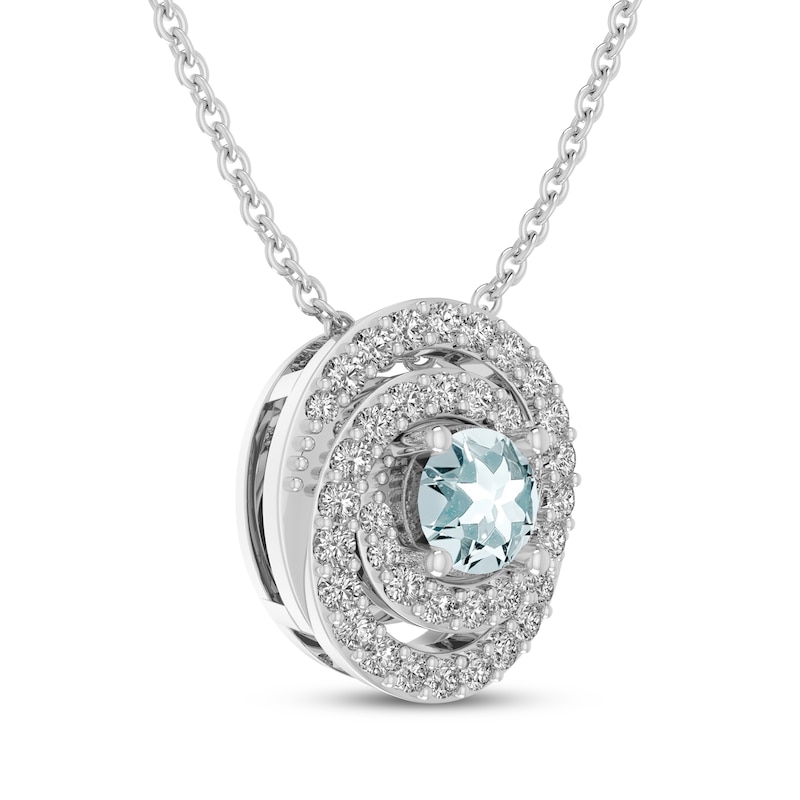 Main Image 2 of Aquamarine & White Lab-Created Sapphire Swirl Halo Necklace Sterling Silver 18"
