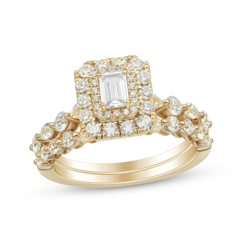 Main Image 1 of Adore Emerald-Cut Diamond Double Halo Bridal Set 1-1/2 ct tw 14K Yellow Gold
