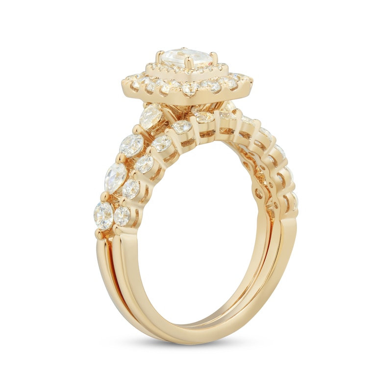Main Image 2 of Adore Emerald-Cut Diamond Double Halo Bridal Set 1-1/2 ct tw 14K Yellow Gold
