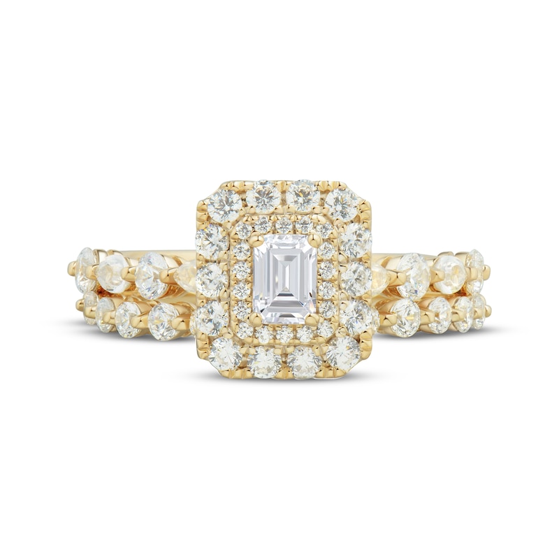 Main Image 3 of Adore Emerald-Cut Diamond Double Halo Bridal Set 1-1/2 ct tw 14K Yellow Gold
