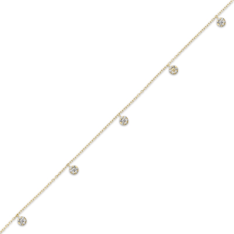 Main Image 2 of Multi-Diamond Dangle Anklet 1/10 ct tw 10K Yellow Gold 10"