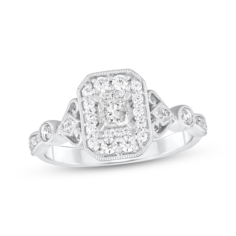 Main Image 1 of Adore Princess-Cut Diamond Vintage-Inspired Engagement Ring 5/8 ct tw 14K White Gold