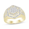 Thumbnail Image 1 of Men's Multi-Diamond Center Hexagon Halo Ring 1/2 ct tw 10K Yellow Gold