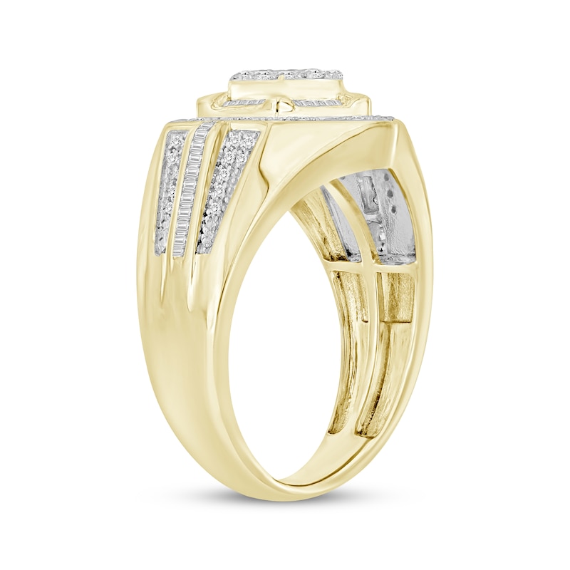 Main Image 2 of Men's Multi-Diamond Center Hexagon Halo Ring 1/2 ct tw 10K Yellow Gold