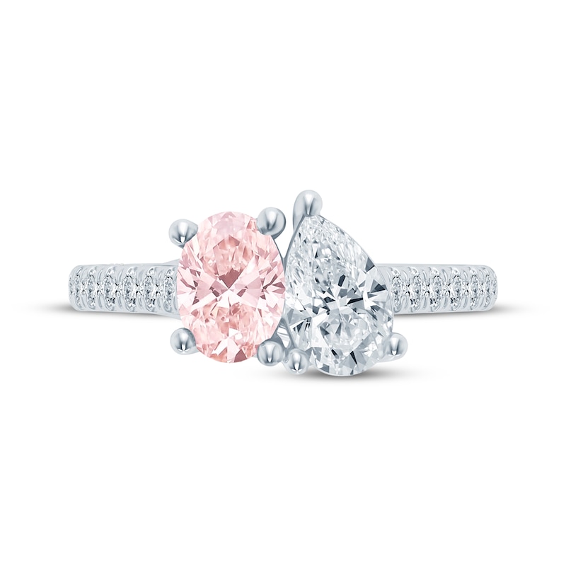 Main Image 4 of Monique Lhuillier Bliss Peach-Pink & White Lab-Grown Diamond Engagement Ring 1-5/8 ct tw 18K White Gold