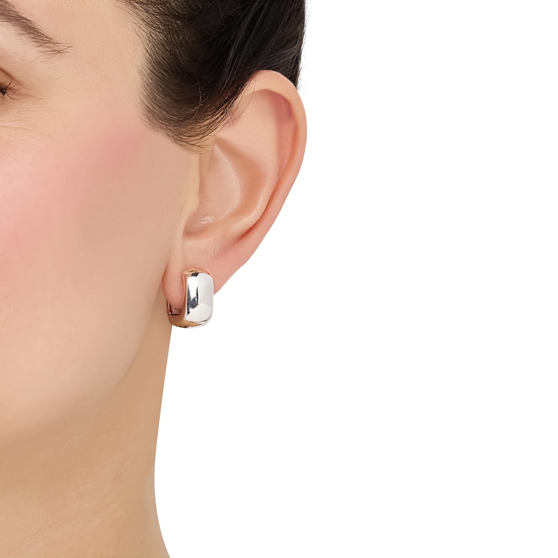 Main Image 4 of Wide Angled Huggie Hoop Earrings Sterling Silver 10mm