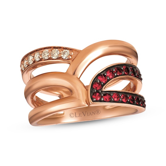 Le Vian Multi-Row Garnet Ring 1/8 ct tw Diamonds 14K Strawberry Gold