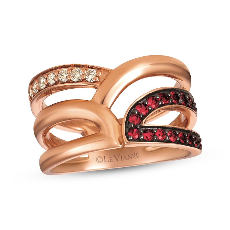 Main Image 1 of Le Vian Multi-Row Garnet Ring 1/8 ct tw Diamonds 14K Strawberry Gold