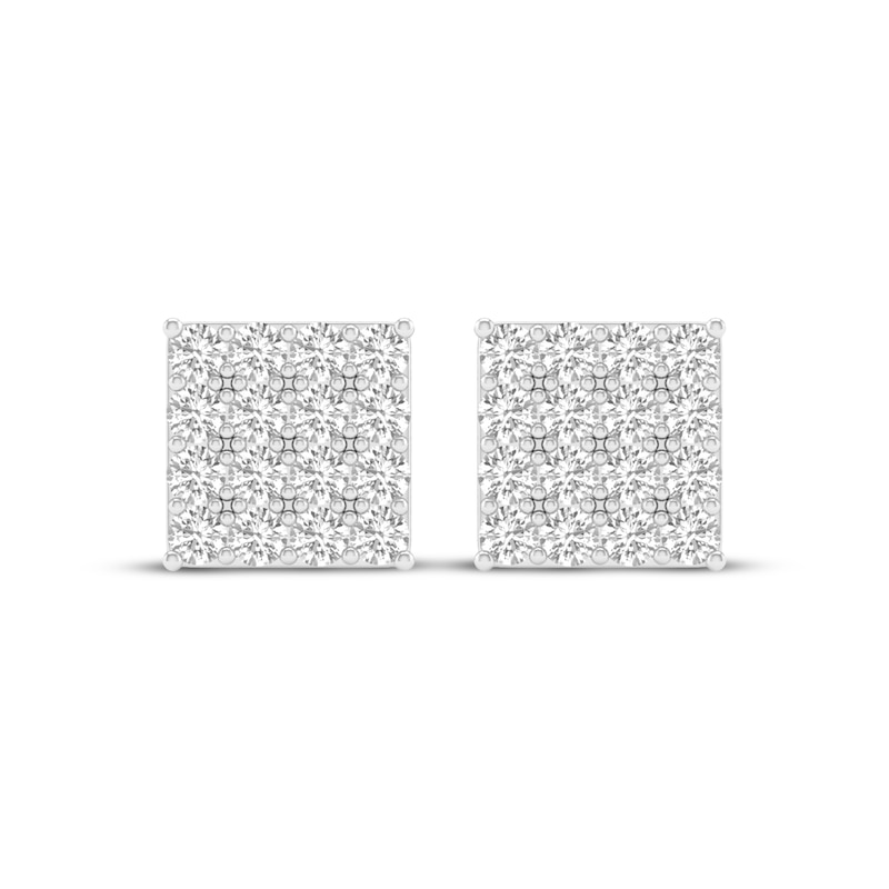 Main Image 2 of Men's Multi-Diamond Square Stud Earrings 1 ct tw 10K Yellow Gold