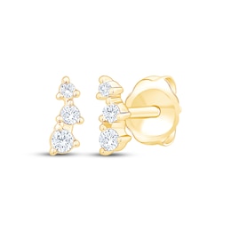 Diamond Graduated Three-Stone Curve Stud Earrings 1/8 ct tw 10K Yellow Gold