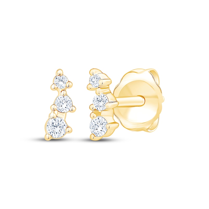 Main Image 1 of Diamond Graduated Three-Stone Curve Stud Earrings 1/8 ct tw 10K Yellow Gold