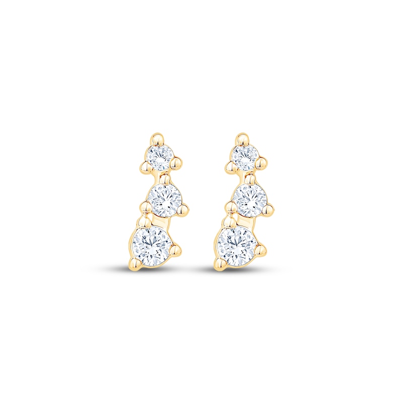 Main Image 2 of Diamond Graduated Three-Stone Curve Stud Earrings 1/8 ct tw 10K Yellow Gold