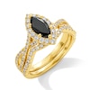 Thumbnail Image 1 of Neil Lane Marquise-Cut Black Diamond & White Diamond Halo Bridal Set 1-3/8 ct tw 14K Yellow Gold