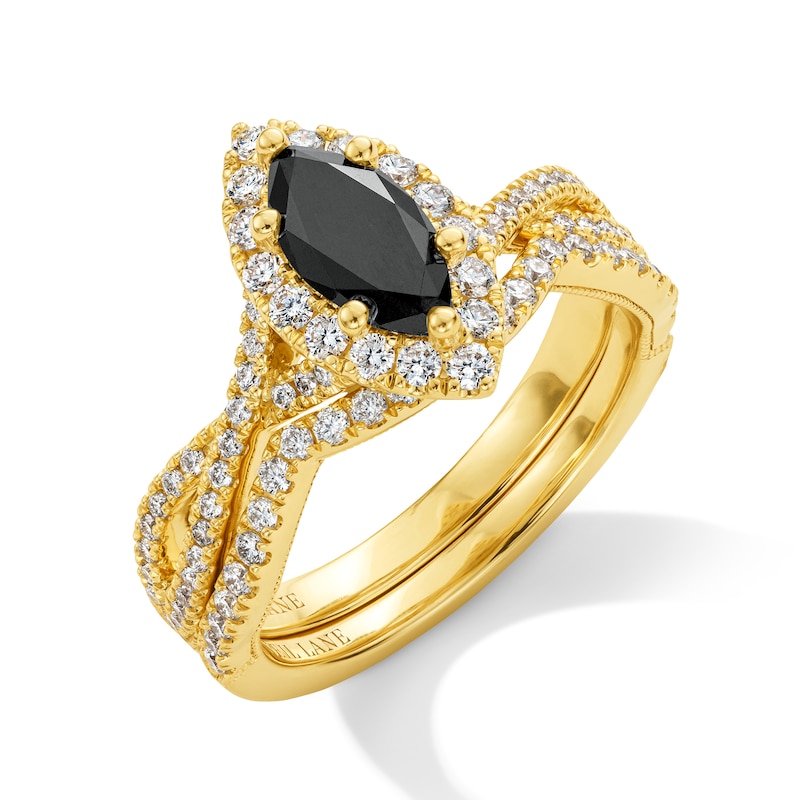 Main Image 1 of Neil Lane Marquise-Cut Black Diamond & White Diamond Halo Bridal Set 1-3/8 ct tw 14K Yellow Gold
