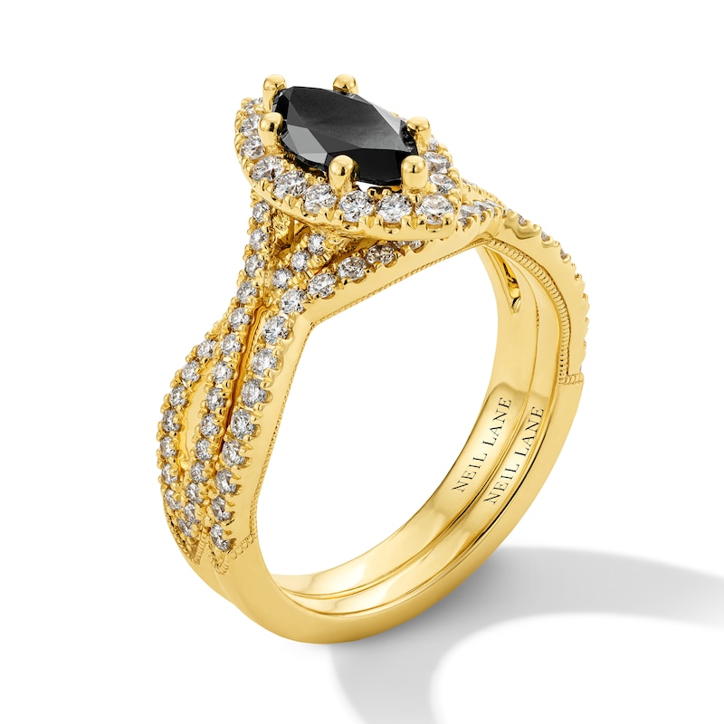 Main Image 2 of Neil Lane Marquise-Cut Black Diamond & White Diamond Halo Bridal Set 1-3/8 ct tw 14K Yellow Gold