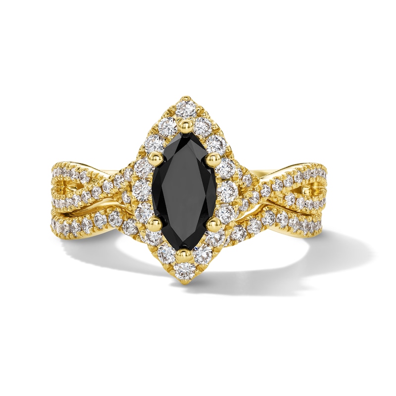 Main Image 3 of Neil Lane Marquise-Cut Black Diamond & White Diamond Halo Bridal Set 1-3/8 ct tw 14K Yellow Gold