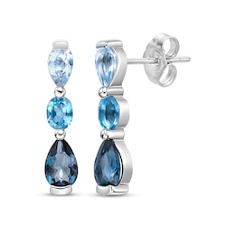 Multi-Shades Swiss, Sky & London Blue Topaz Drop Earrings Sterling Silver