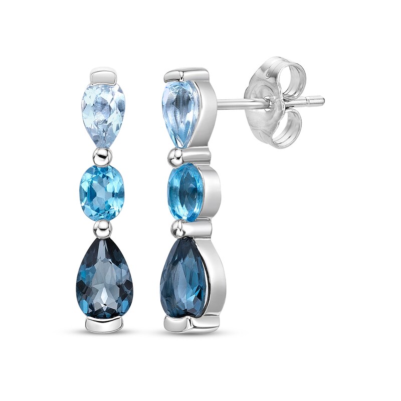Main Image 1 of Multi-Shades Swiss, Sky & London Blue Topaz Drop Earrings Sterling Silver